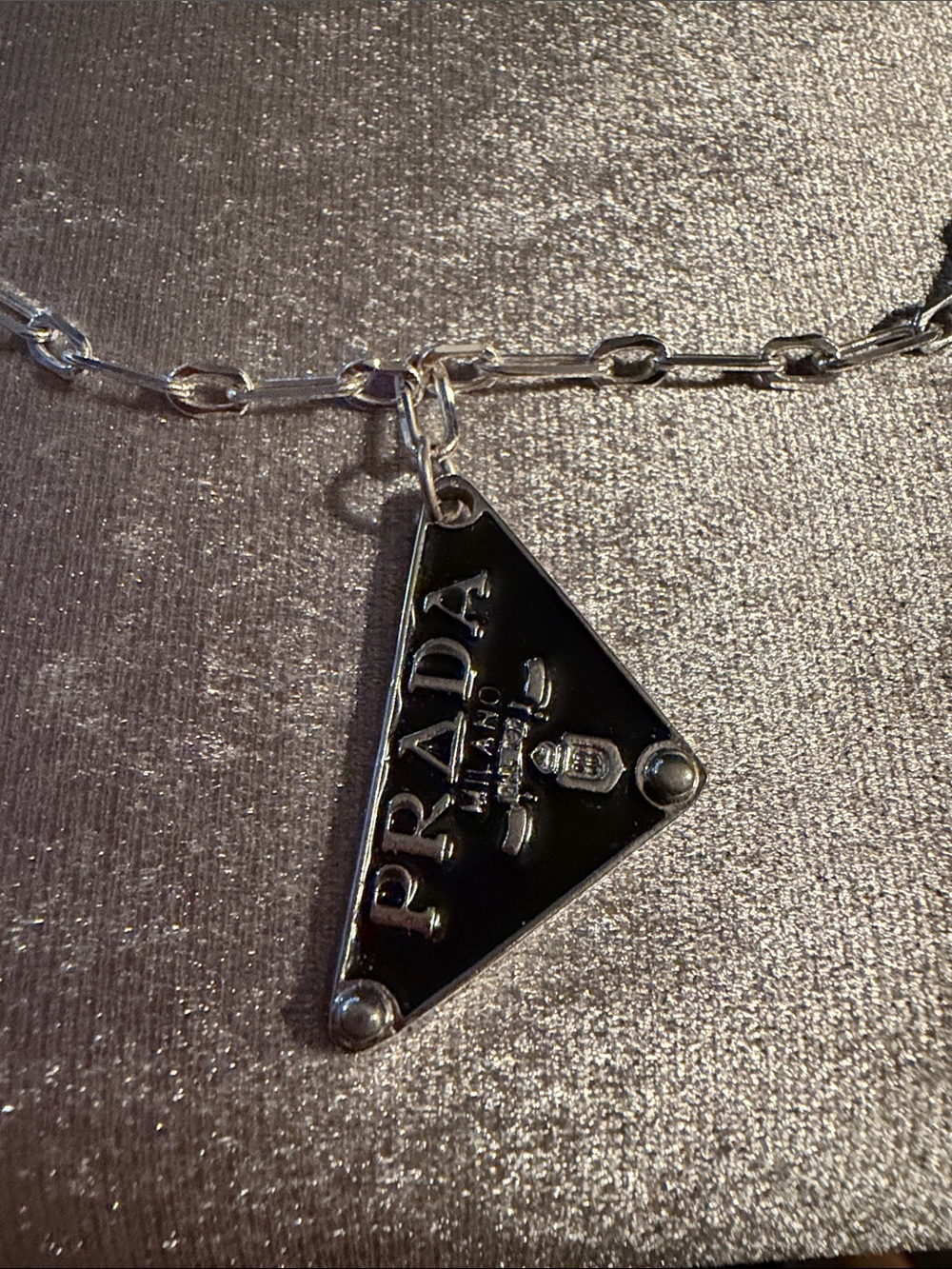 Silver and Black Triangle Logo Pendant Necklace